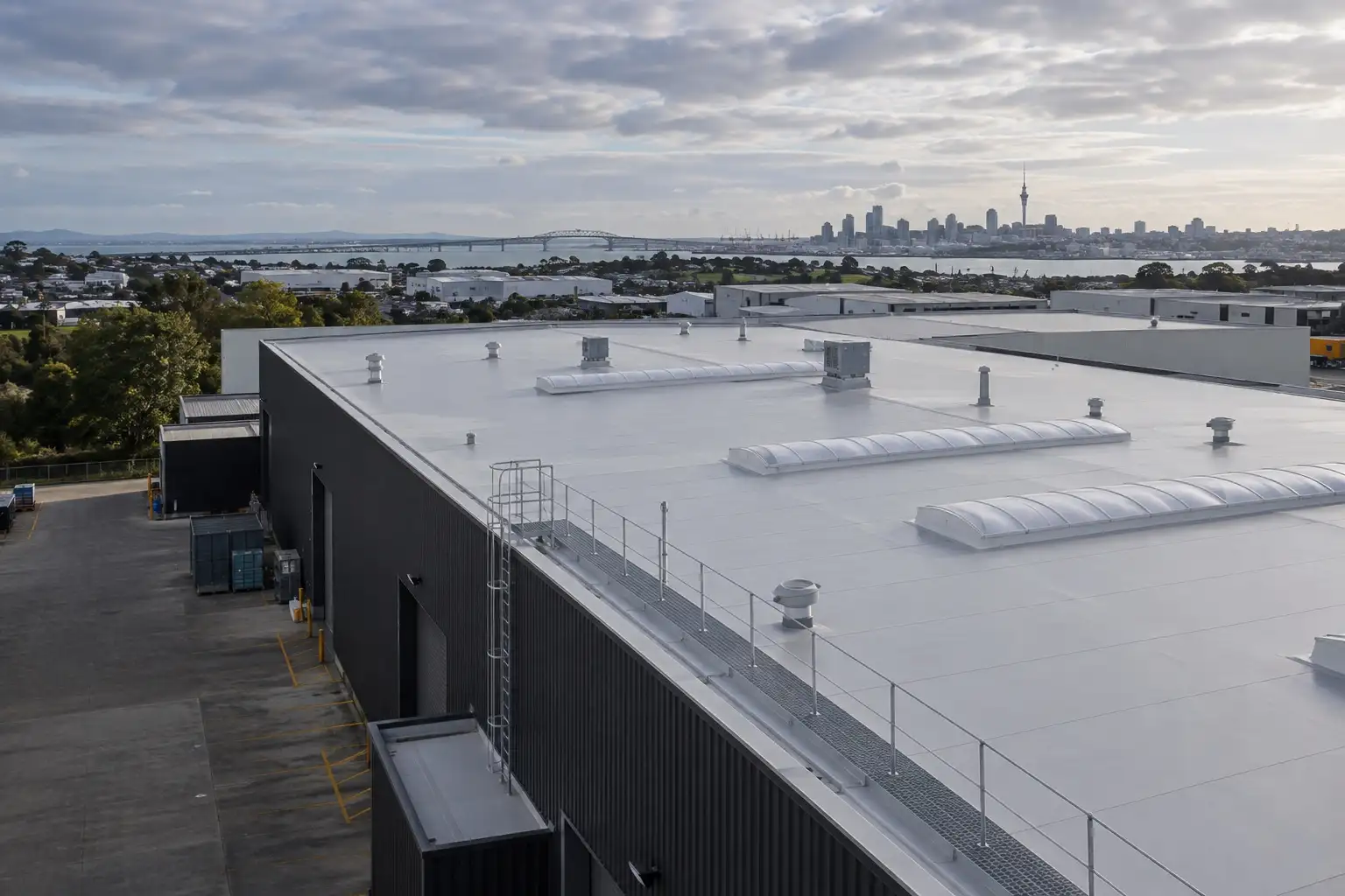 Completed large-area commercial membrane roof in Auckland