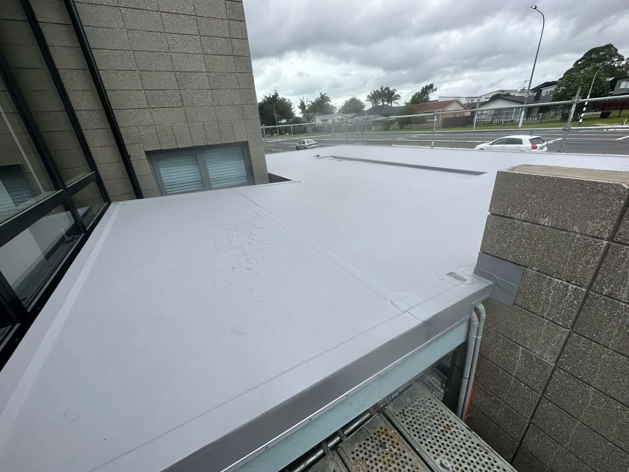 Membrane capped parapet wall on an Auckland commercial building