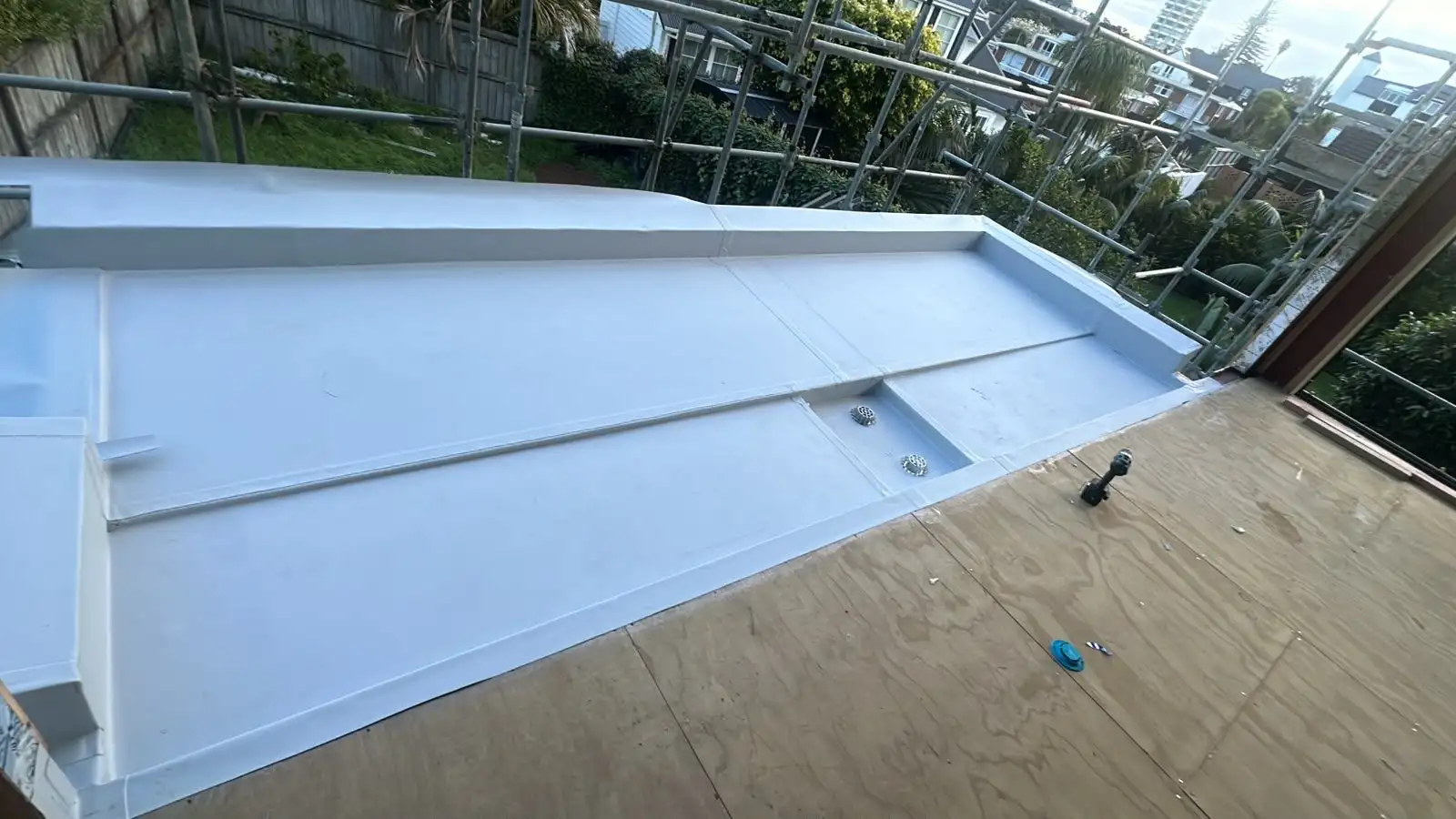 Completed membrane roof with internal gutter on an Auckland home