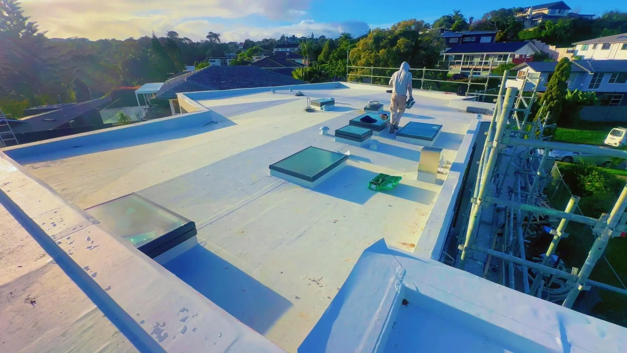 Large commercial membrane flat roof completed in Auckland