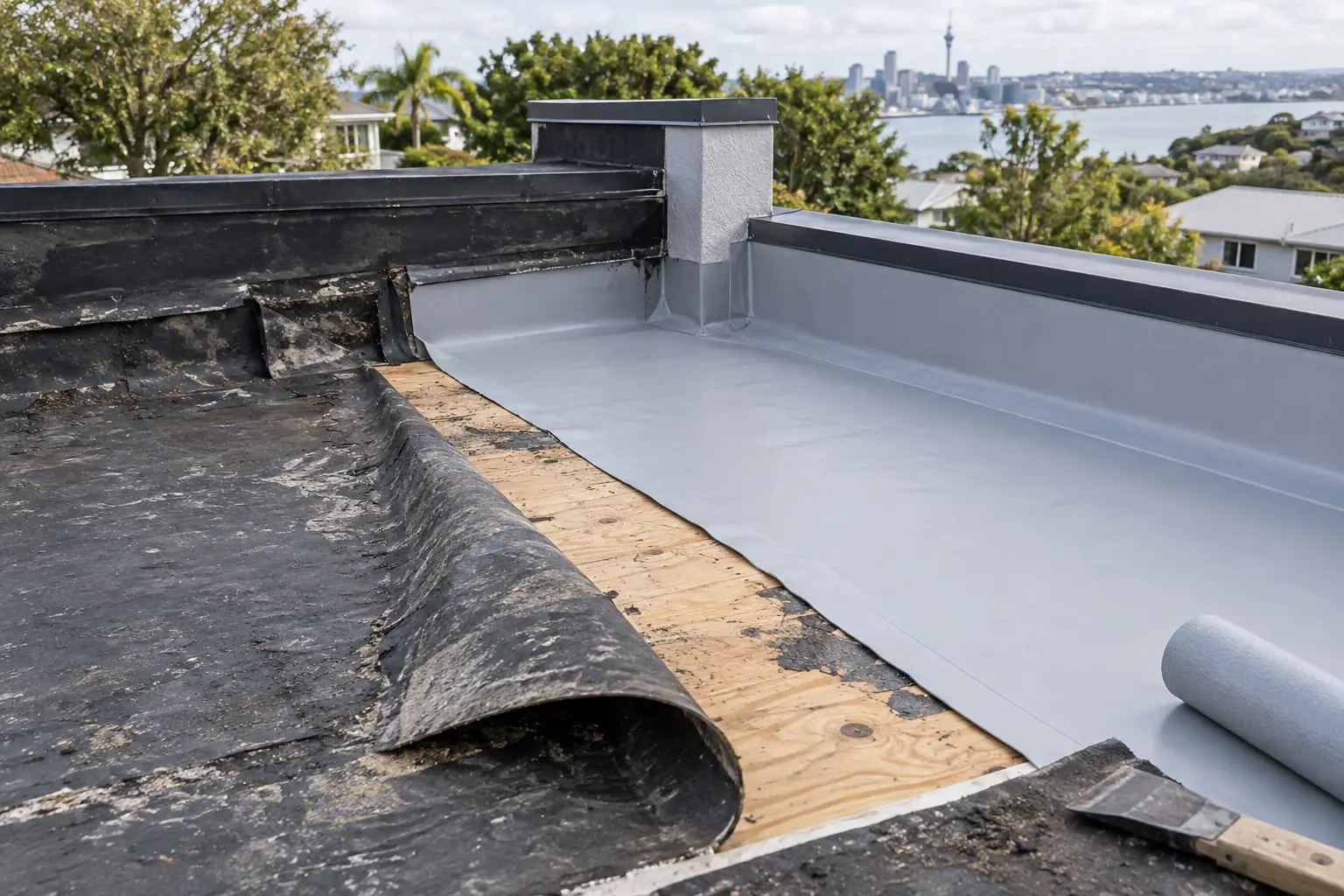 Aged butynol being replaced with new membrane roofing in Auckland